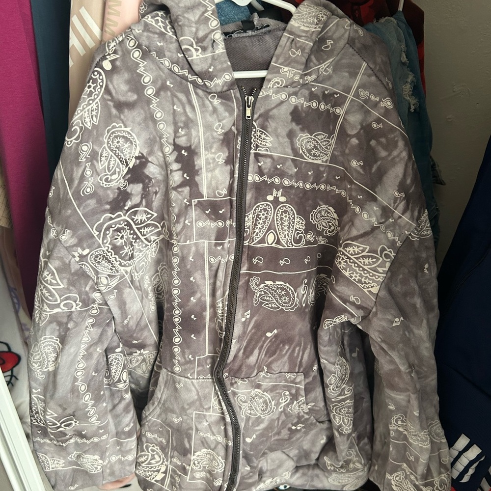 Fashion Nova Gray Bomber Jacket with Graphic Design